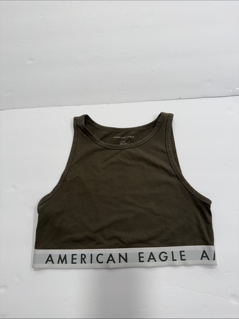 American Eagle Outfitters Olive Crop Tank with Branded Elastic Hem large